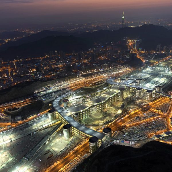 Pilgrims performing Hajj at Jamarat Bridge