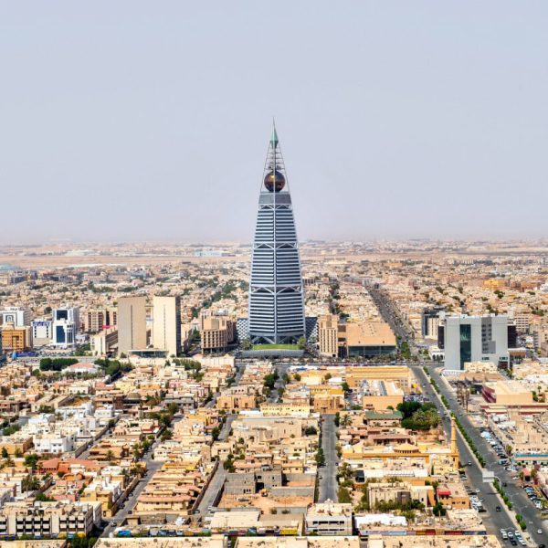 Exterior architectural view of Faisaliyah Tower in Riyadh