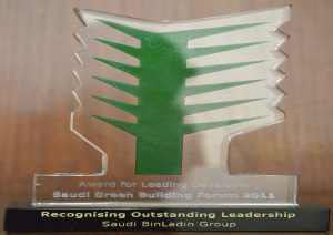  Award for Leading Developer Saudi Green Building Forum 2011 recognizing Outstanding Leadership Saudi Binladin Group   SBG award